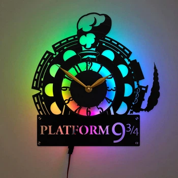 Настенные часы Platform 9¾ с LED-подсветкой, часы Гарри Поттер, платформа 9¾, подарок поклоннику Harry Potter, декор Хогвартса, настенный декор для спальни или игровой комнаты