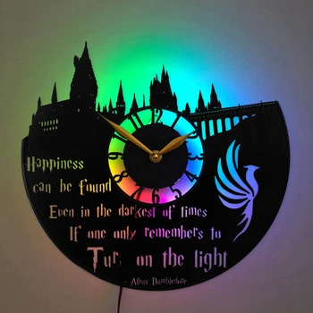 Настенные часы Harry Potter с LED-подсветкой, часы Hogwarts Castle, цитата Дамблдора, подарок поклоннику Harry Potter, декор Хогвартса, настенный декор для спальни или игровой комнаты