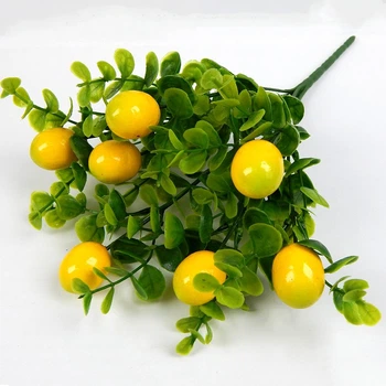 Искусственная зелень - куст с лимонами, 30 см, 5 веточек, зеленый