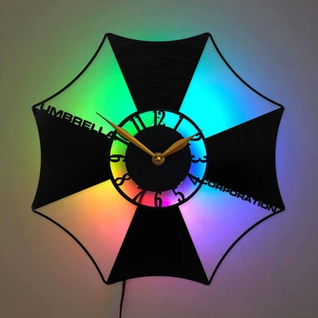 Настенные часы Umbrella Corporation с LED-подсветкой, часы Resident Evil, подарок поклоннику Resident Evil, декор игровой комнаты, настенный декор для геймера, подарок для мужчины
