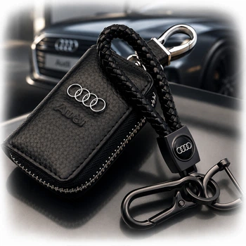 Набір автолюбителя №5 для Audi / Брелок з карабіном і гаманець для автоключів з логотипом / тиснений шкіра