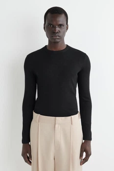 Лонгслів чоловічий COS slim ribbed cotton long-sleeved t-shirt 1318643002 M Чорний
