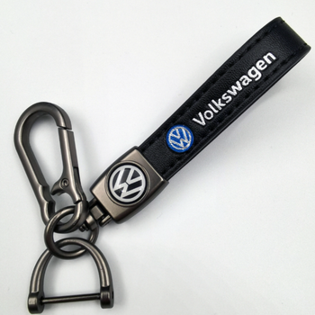 Брелок для ключей авто Volkswagen кожаный с карабином и логотипом (VW) Черный
