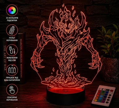 Светильник ночник «Персонаж Dota 2 Дота 2 Shadow fiend Невермор» на подарок дотеру геймеру фанату Dota. 3D лампа с Led-подсветкой и пультом (7 цветов 4 режима) (3DP091)