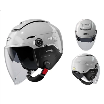 Шолом YEMA 370S із сертифікатом 3C для електромотоцикла, напівшолом, унісекс, зимовий, всесезонний, з подвійним візором та люком, сірий із прозорим довгим візором