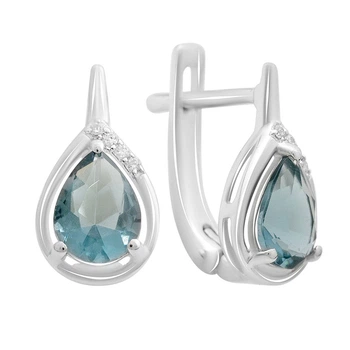 Серебряные серьги с топазом Лондон Блю 1.705ct, фианитами (2213734)