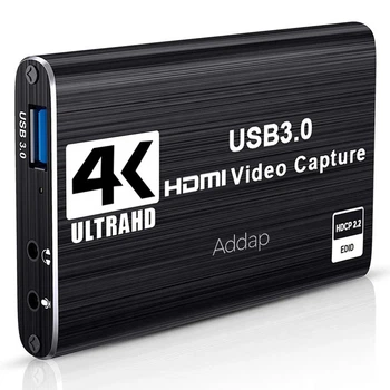 Внешняя карта видеозахвата Addap VCC-04 HDMI-USB 4K алюминий черный