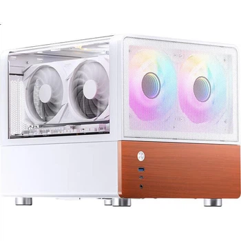 Корпус для настільного ПК JONSBO V12, білий, формат MATX, Type-C Gen2 10 Гбіт/с, оздоблення горіх, об'єм 23 л, блок живлення ATX