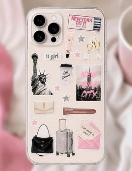 Об'ємні 3D наклейки PINK NEW YORK Набір 17 шт Stiker Pack наліпки стікери на телефон ноутбук смартфон планшет iPhone Samsung Xiaomi Pixel Huawei