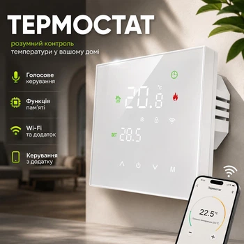 Сенсорний програмований термостат / терморегулятор Wi-Fi з голосовим керуванням та функцією пам'яті для електричної підлоги TuyaSmart MINCO HEAT М3Н white