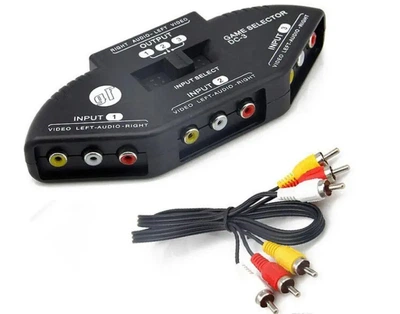 Сплиттер (переключатель) AV/RCA 3 входа – 1 выход, AV селектор с RCA-кабелем