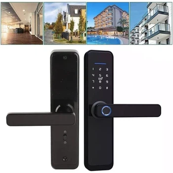 Умный дверной смарт-замок черный электронный кодовый врезной с Bluetooth картой паролем для квартиры и офиса дома