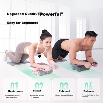 Роликовый тренажер для пресса Keep Professional с автоматическим возвратом, опорой для локтей и четырьмя колесами, цвет "рок-серый"