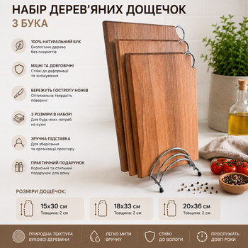 Набір дерев'яних дощечок на металевій підставці набір 3 в 1 Бук