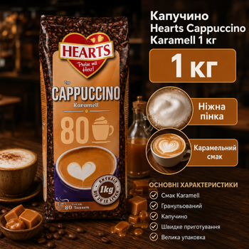 Розчинний капучино Hearts Cappuccino Karamell 1 кг зі смаком карамелі у пакеті