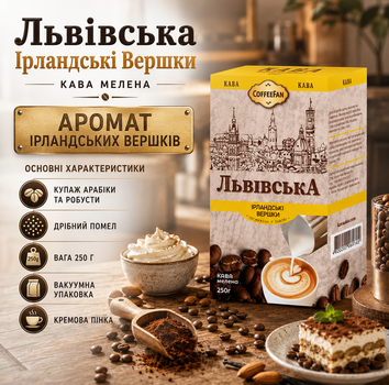 Кава мелена CaffeeFan Львівська Ірландські Вершки 250 г купаж арабіка робуста вершковий аромат вакуумна упаковка