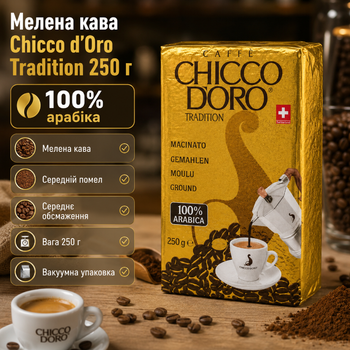 Молотый кофе Chicco d'Oro Tradition Espresso 250 г натуральная арабика средней обжарки для эспрессо турки и френч пресса