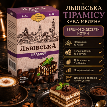 Кава мелена CaffeeFan Львівська Тірамісу 250 г ароматизована купаж арабіка робуста десертні нотки
