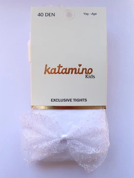 Детские капроновые колготки Katamino Babita ажурные с кружевным бантиком Белые 122-128 / 7-8 лет