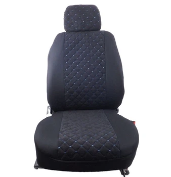 Чехлы "В" "LUXE MAX" Черные - Средина Жаккард ромбы Синяя нить (Заднее сиденье раздельное +5 - Подготовка)
