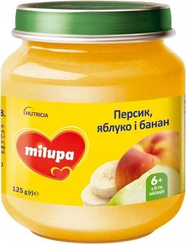 Пюре фруктовое Milupa Персик-Яблоко-Банан для детей от 6 месяцев 125 г (5900852051425)