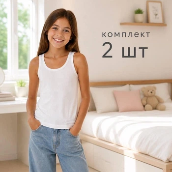 Набор 2 шт майка для девочки Baykar р 5 146-152 см 9-10 лет арт 4540-01 белая