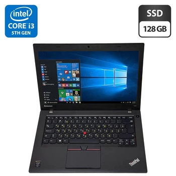 Ультрабук Lenovo ThinkPad T450 / 14" (1600x900) TN / Intel Core i5-5300U (2 (4) ядра по 2.3 - 2.9 GHz) / 8 GB DDR3 / 128 GB SSD / Intel HD Graphics 5500 / WebCam / Windows 10 Pro б/в