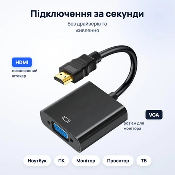 Адаптер односторонній вхід HDMI на вихід VGA 20 см Stone перехідник (ST-SC051)