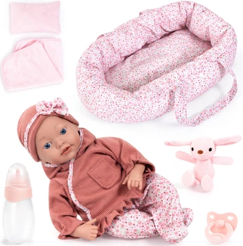 Lalka Bobas Bayer Reborn Baby z akcesoriami 38 cm Różowa 93827AP (4003336421644)