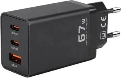 Мережевий зарядний пристрій Voltage GaN Charger 67W PD 3.0 QC 4.0 USB-A 2xUSB-C Black (VEAGaN67AC2BK)