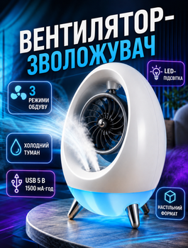 SmartAir Egg настольный USB-вентилятор-увлажнитель для дома и офиса с аккумулятором 1500 мА·год до 60 хв автономной работы 3 режима LED-подсветка