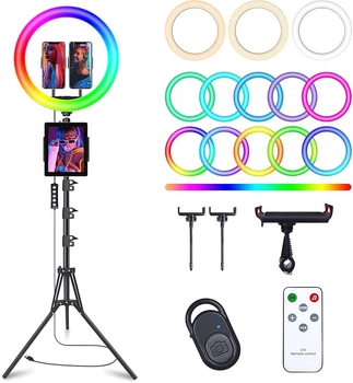 Кольцевая LED лампа Herrfilk 13” RGB со штативом, держателями и пультом