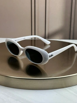 Солнцезащитные очки Ray-Ban RB4441D белые, синяя линза, овальные, женские, унисекс,
