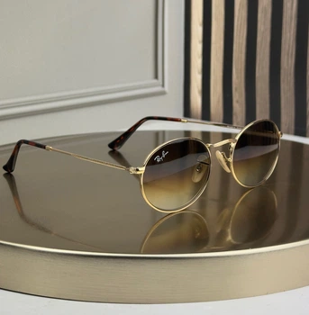 Солнцезащитные очки Ray-Ban RB3547 N золото, коричневая градиентная линза, круглые, двойная перемычка, унисекс,