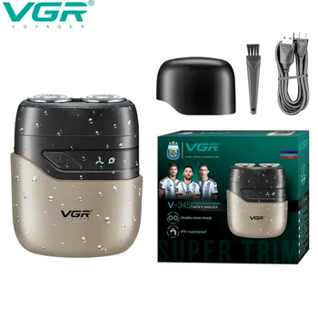 Электробритва VGR V-345 Grey роторная для влажного и сухого бритья с USB зарядкой и водонепроницаемым корпусом