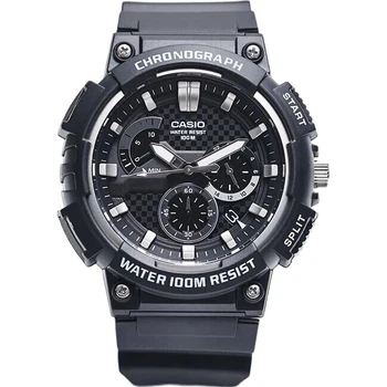 Часы Casio MCW-200H мужские электронные спортивные водонепроницаемые, черные с золотом