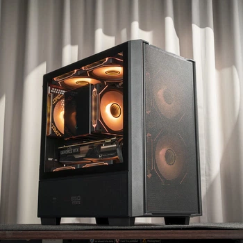 Корпус для настольного компьютера Aigo Yufeng JV19 черного цвета, формат Mini MATX (сетчатая вентиляция/боковая панель из закаленного стекла/система водяного охлаждения 240 мм)