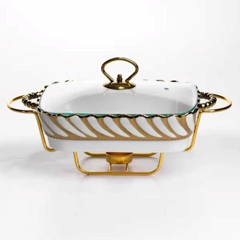 Мармит фарфоровый Tiffany 1 л на металлической подставке со стеклянной крышкой