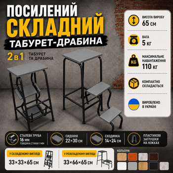 Стул-лестница-трансформер для кухни и дома, 3 ступеньки, деревянный, бытовой, универсальный, многофункциональный, компактный, раскладная платформа «Графит»