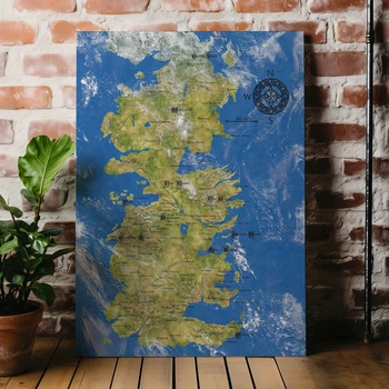 Интерьерная картина Игра Престолов, Game of Thrones, GoT, Westeros, Вестерос, средневековая декоративная карта, 42×30 см (id0117)