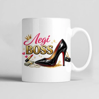 Чашка керамічна біла 330 мл з принтом "Леді BOSS" директору, керівниці, шефу, босу, колезі