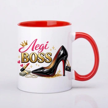 Чашка керамічна червона 330 мл з принтом "Леді BOSS" директору, керівниці, шефу, босу, колезі