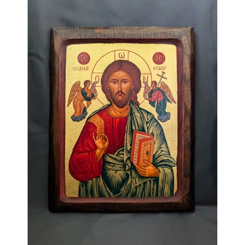 Писаная греческая икона Иисус Христос Вседержитель 22,5×29 см