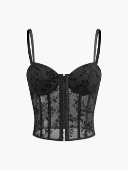 Женский корсетный топ Flora с цветочной сеткой, S черный