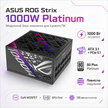 Блок питания ASUS ROG Strix 1000W Platinum ROG Equalizer ATX 3.1 вентилятор 135 мм Black (90YE00W7-B0NA00)