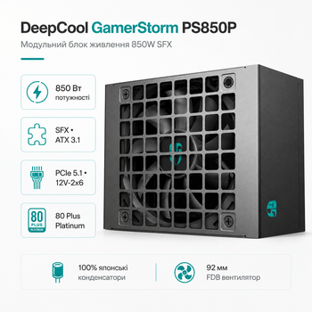 Блок живлення DeepCool GamerStorm PS850P 850W SFX ATX 3.1 вентилятор 92 мм Black (R-PS850P-FE0B-JGEU)
