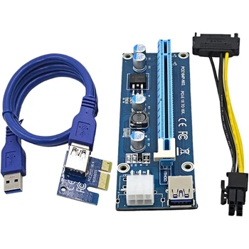 Riser PCI-EX, x1=>x16, 4-pin MOLEX, SATA=>4Pin, USB 3.0 AM-AM 0,6 м (синий) , конденсаторы CS 220 16V, Пакет