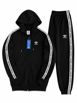 Весняно-осінній Костюм (бавовна) Adidas, чоловічий, зіп худі-штани, чорний, розмір M