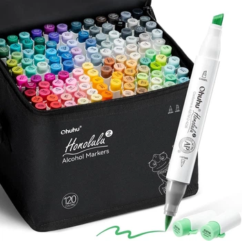 Набор спиртовых маркеров для скетчинга Кисть Долото рисования Ohuhu 120 Colors Dual Tips Alcohol Art Markers, Brush & Chisel