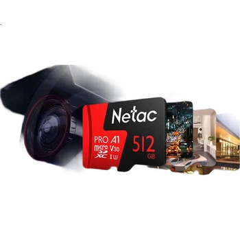 Карта памяти Netac 512 ГБ TF (MicroSD) A1 U3 V30 4K, высокопрочная, для видеорегистраторов и камер видеонаблюдения. Скорость чтения карты: 100 МБ/с.